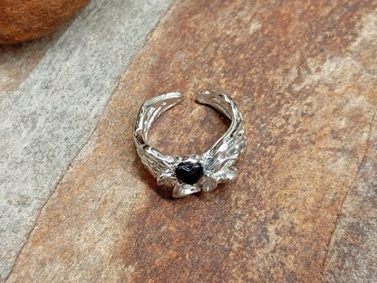 Black cubic zirconia heart spider ring, gothic punk animal, creative vintage, Halloween, stunning, party adjustable finger ring