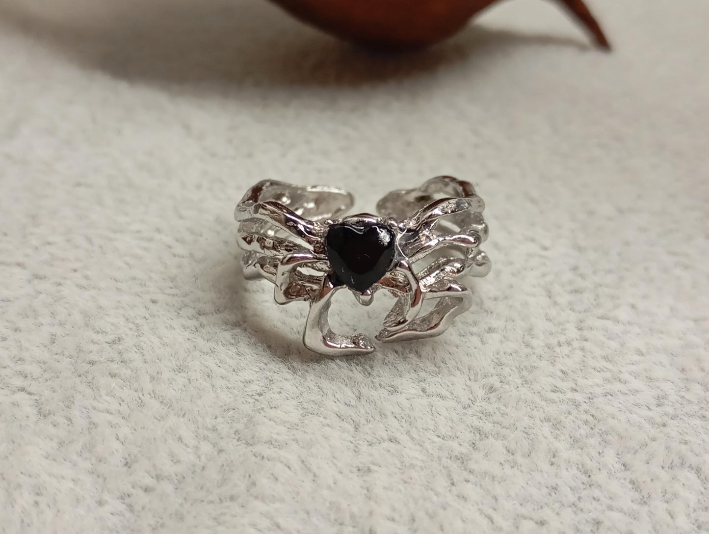 Black cubic zirconia heart spider ring, gothic punk animal, creative vintage, Halloween, stunning, party adjustable finger ring