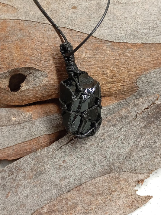 Black Obsidian Pendant Necklace, Raw natural gemstone, Crystal holder,crystal cage, evil eye protection, reiki, mascot, yoga, base chakra