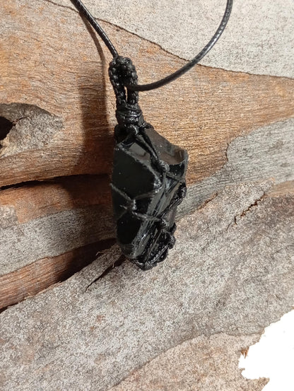 Black Obsidian Pendant Necklace, Raw natural gemstone, Crystal holder,crystal cage, evil eye protection, reiki, mascot, yoga, base chakra