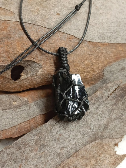 Black Obsidian Pendant Necklace, Raw natural gemstone, Crystal holder,crystal cage, evil eye protection, reiki, mascot, yoga, base chakra