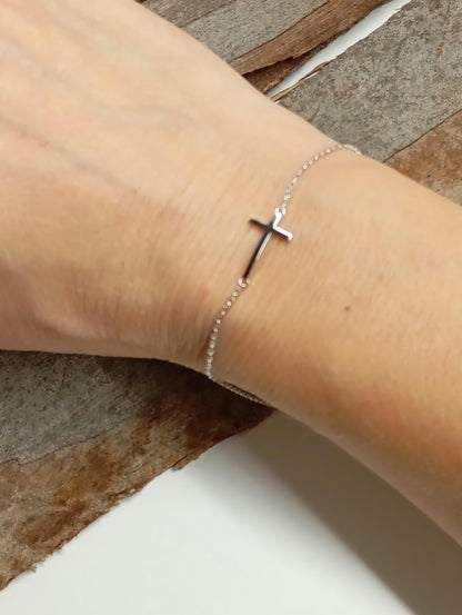 Cross Charm sterling silver Bracelet, everyday, Protection adjustable bracelet, Catholic Christian religious, believer, prayer church, gift for women