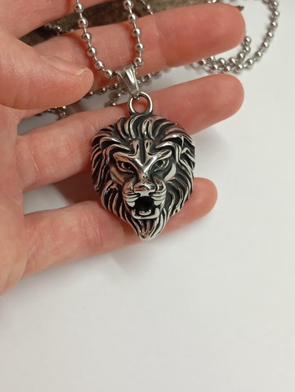 Lion head Pendant Necklace, Animal pendant titanium stainless steel, Domineering Exquisite Fashion, trend punk casual, Gift for Man