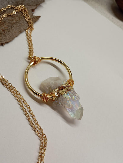 Aura clear Quartz Point Pendant Necklace, Raw Crystal cluster Healing Necklace, Chain necklace  Crystal Pendant, Natural Gemstone, amulet