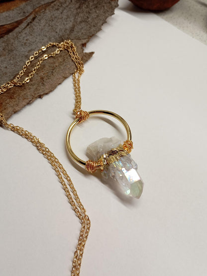 Aura clear Quartz Point Pendant Necklace, Raw Crystal cluster Healing Necklace, Chain necklace  Crystal Pendant, Natural Gemstone, amulet