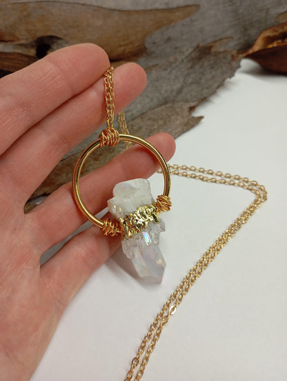 Aura clear Quartz Point Pendant Necklace, Raw Crystal cluster Healing Necklace, Chain necklace  Crystal Pendant, Natural Gemstone, amulet