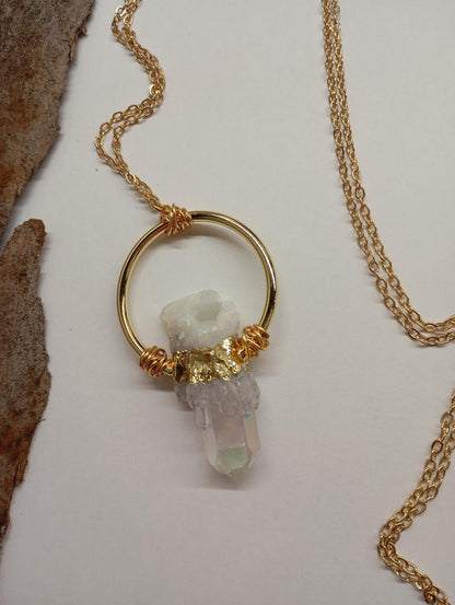 Aura clear Quartz Point Pendant Necklace, Raw Crystal cluster Healing Necklace, Chain necklace  Crystal Pendant, Natural Gemstone, amulet