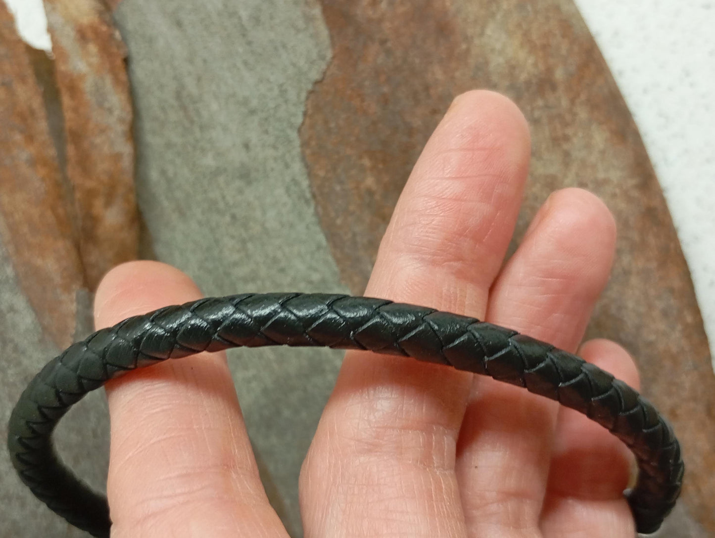 Men's Braided Leather Bracelet – Thick Black Rope with Stainless Steel Button Closure, Minimalist Gift for Him, Handmade Men's Jewelry