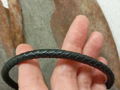 Men's Braided Leather Bracelet – Thick Black Rope with Stainless Steel Button Closure, Minimalist Gift for Him, Handmade Men's Jewelry