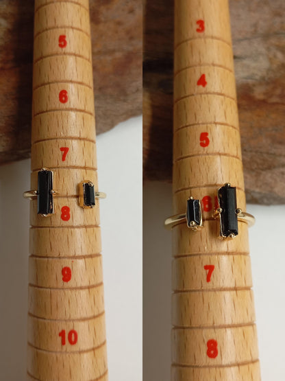 Adjustable open finger ring with Raw Black Tourmaline , natural gemstone, fashion dainty elegant women protection stone