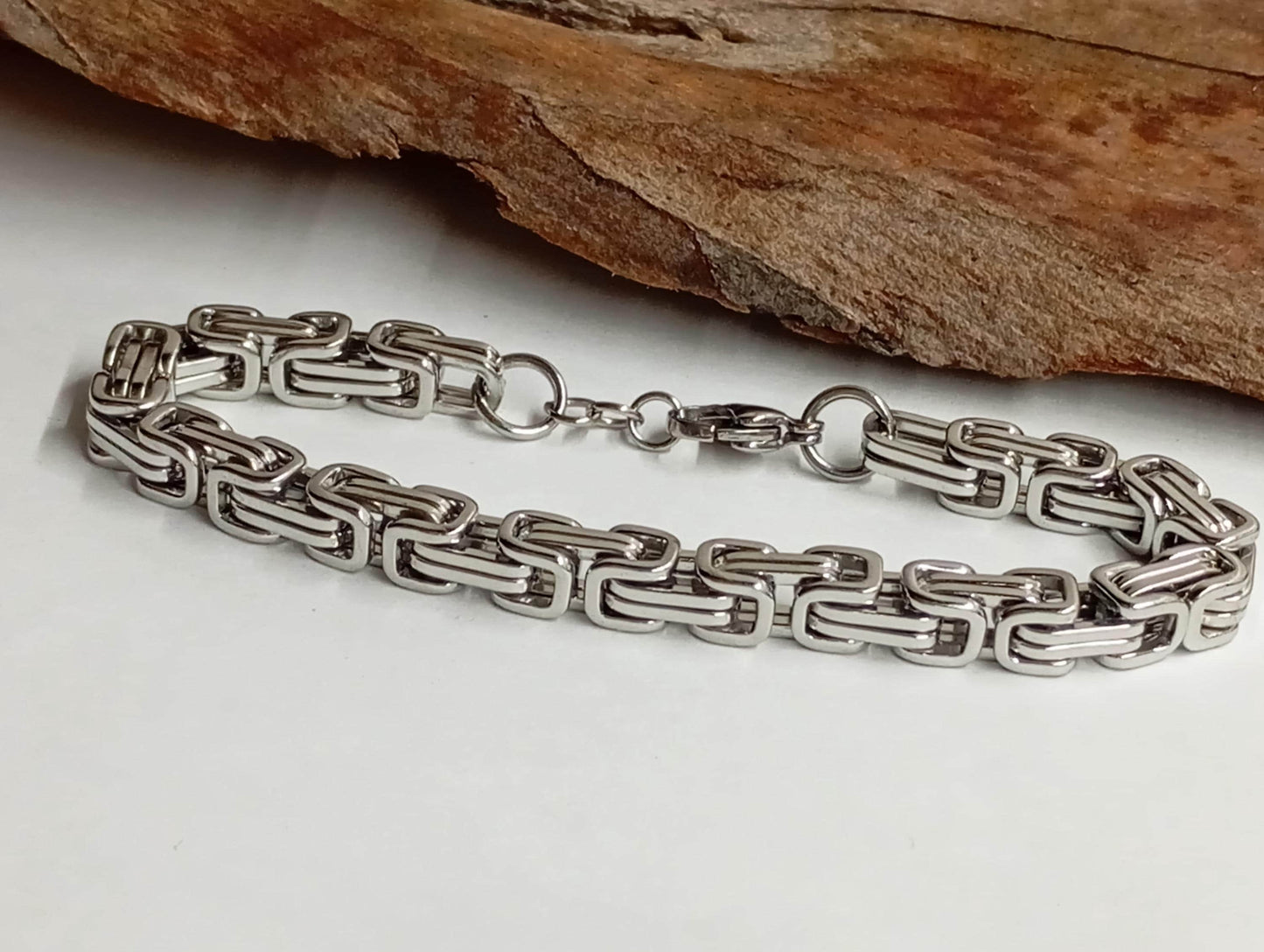 Mans chunky Byzantine braided chain bracelet stainless steel thick bracelet masculine retro stainless steel wristband