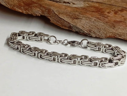 Mans chunky Byzantine braided chain bracelet stainless steel thick bracelet masculine retro stainless steel wristband