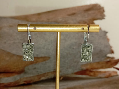 Pyrite rectangular Earrings, Healing Protection, Catching eye, Sparkly crystals, Dainty Elegant Evening Wedding Party Natural Gemstone