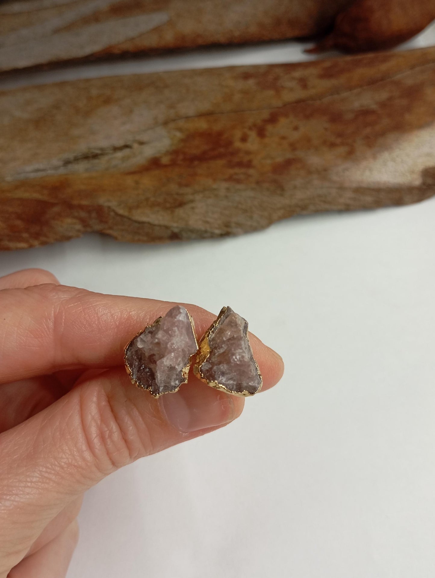 Strawberry Quartz Stud Earrings – Gold Plated Pink Raw Gemstone