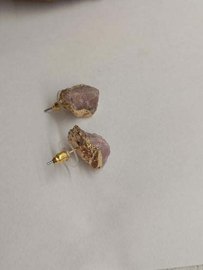 Strawberry Quartz Stud Earrings – Gold Plated Pink Raw Gemstone