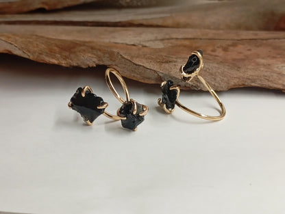 Raw black obsidian adjustable finger ring, gemstone, Reiki, fashion dainty elegant, wedding, gift for women, healing protection stone,mascot