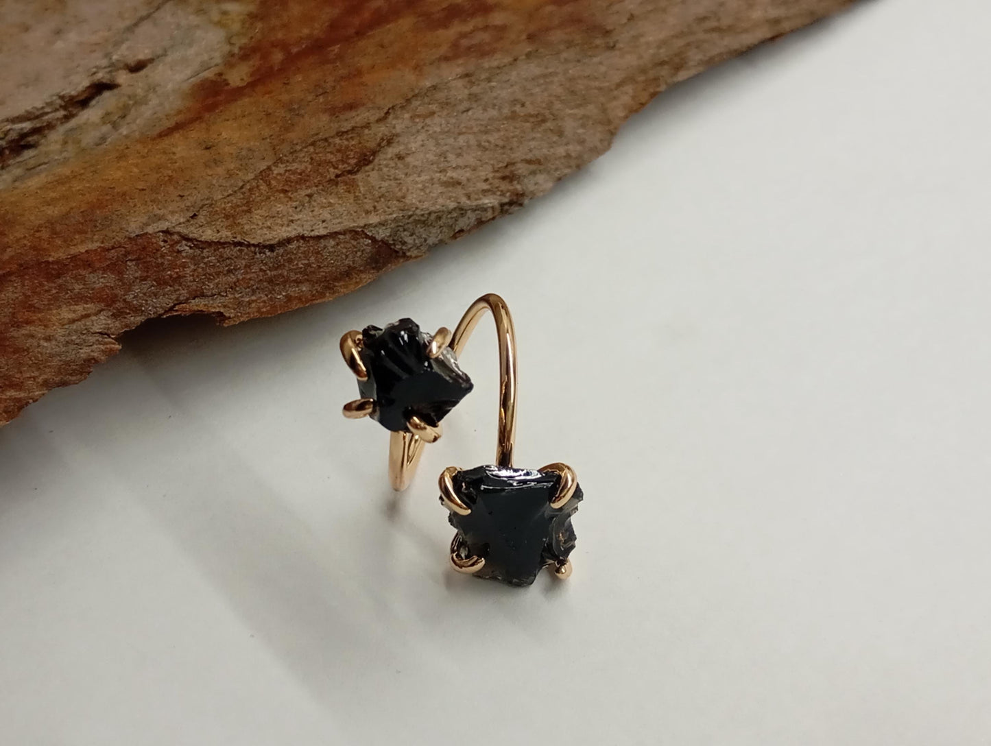 Raw black obsidian adjustable finger ring, gemstone, Reiki, fashion dainty elegant, wedding, gift for women, healing protection stone,mascot