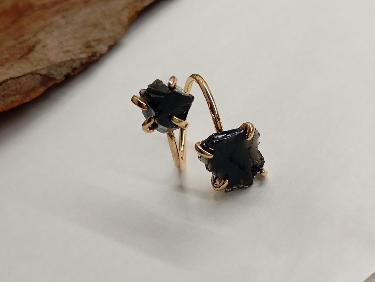 Raw black obsidian adjustable finger ring, gemstone, Reiki, fashion dainty elegant, wedding, gift for women, healing protection stone,mascot