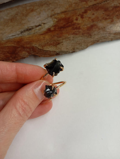 Raw black obsidian adjustable finger ring, gemstone, Reiki, fashion dainty elegant, wedding, gift for women, healing protection stone,mascot