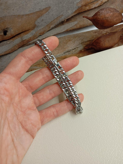 Mans Cuban link chain bracelet in stainless steel with sturdy box clasp, thick  masculine , modern, casual minimalist wristband