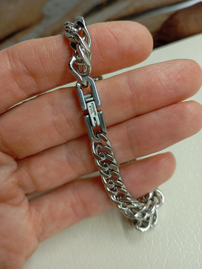 Mans Cuban link chain bracelet in stainless steel with sturdy box clasp, thick  masculine , modern, casual minimalist wristband