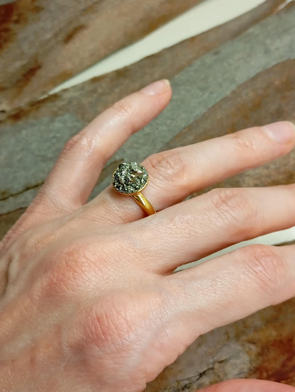 Pyrite ring adjustable stainless steel dainty ring, wealth stone, protection stone ring, natural raw gemstone