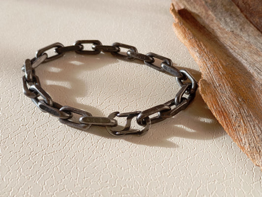 Handmade Rustic Oxidized Steel Chain Bracelet Chunky Industrial-Style with Hook Clasp, bicycle chain