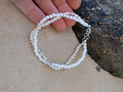 Sterling Silver Bracelet with White Pearl Beads