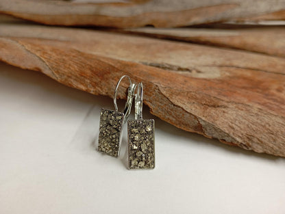 Pyrite rectangular Earrings, Healing Protection, Catching eye, Sparkly crystals, Dainty Elegant Evening Wedding Party Natural Gemstone