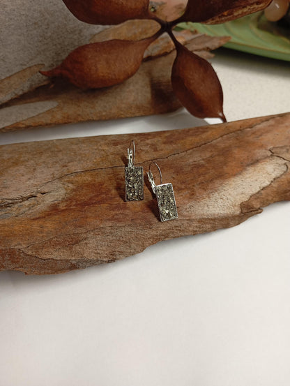 Pyrite rectangular Earrings, Healing Protection, Catching eye, Sparkly crystals, Dainty Elegant Evening Wedding Party Natural Gemstone