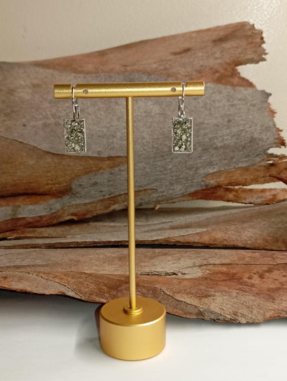 Pyrite rectangular Earrings, Healing Protection, Catching eye, Sparkly crystals, Dainty Elegant Evening Wedding Party Natural Gemstone
