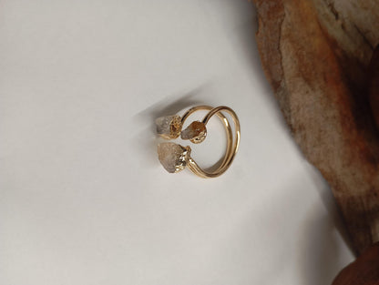 Raw Citrine three crystals gold edge crystal open finger ring, gemstone, exquisite dainty elegant, wedding, gift for women, healing mascot