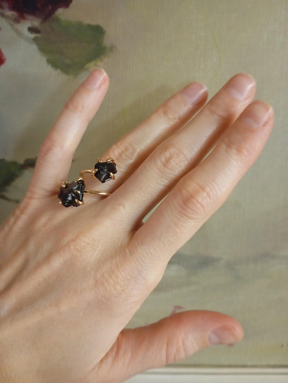 Raw black obsidian adjustable finger ring, gemstone, Reiki, fashion dainty elegant, wedding, gift for women, healing protection stone,mascot