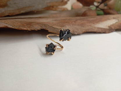 Raw black obsidian adjustable finger ring, gemstone, Reiki, fashion dainty elegant, wedding, gift for women, healing protection stone,mascot