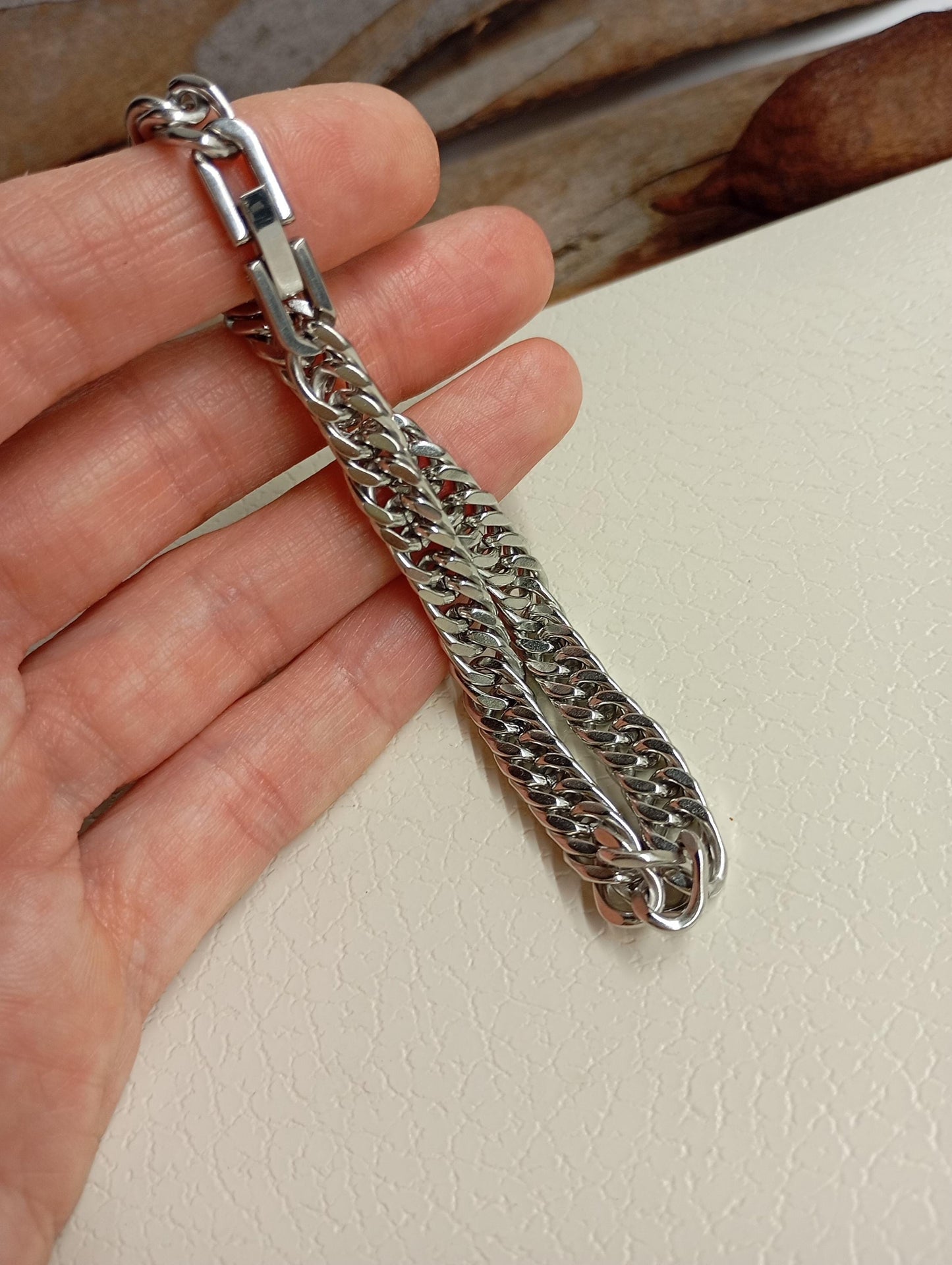 Mans Cuban link chain bracelet in stainless steel with sturdy box clasp, thick  masculine , modern, casual minimalist wristband