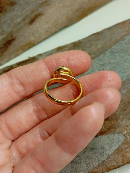 Pyrite ring adjustable stainless steel dainty ring, wealth stone, protection stone ring, natural raw gemstone