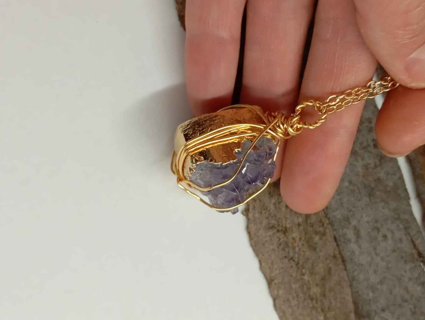 Natural Raw Amethyst druzy Crystal cluster Pendant Necklace For Women, wire wrap Gemstone Necklace,Healing Protection,  virgo birthstone