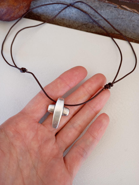 Cross Pendant Necklace, Stainless steel Cross Charms Necklace, Mens Pendant, Adjustable Leather Black Cord Necklace, Gift for him, Religious