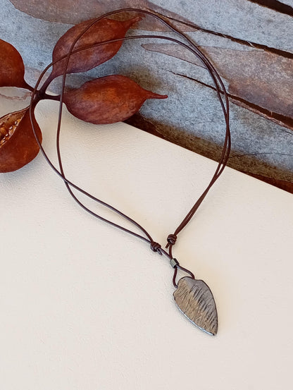 Gunmetal Arrowhead Pendant Necklace, stainless steel, adjustable leather cord, casual,rustic, handmade, gift for him, unique accessories