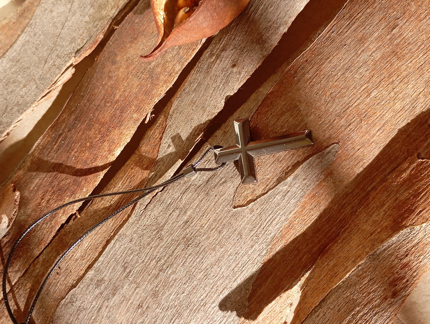 Hematite Cross Pendant Necklace,  Christian Religious Classic Cross Gemstone Cross, black cord necklace Men  Gift for beliver, prayer