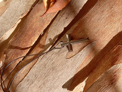 Hematite Cross Pendant Necklace,  Christian Religious Classic Cross Gemstone Cross, black cord necklace Men  Gift for beliver, prayer