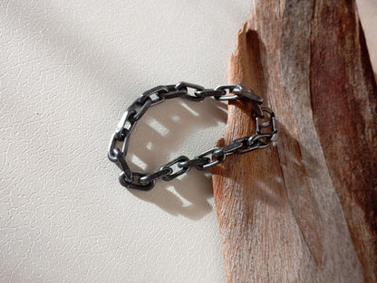 Handmade Rustic Oxidized Steel Chain Bracelet – Chunky Industrial-Style with Hook Clasp, bicycle chain