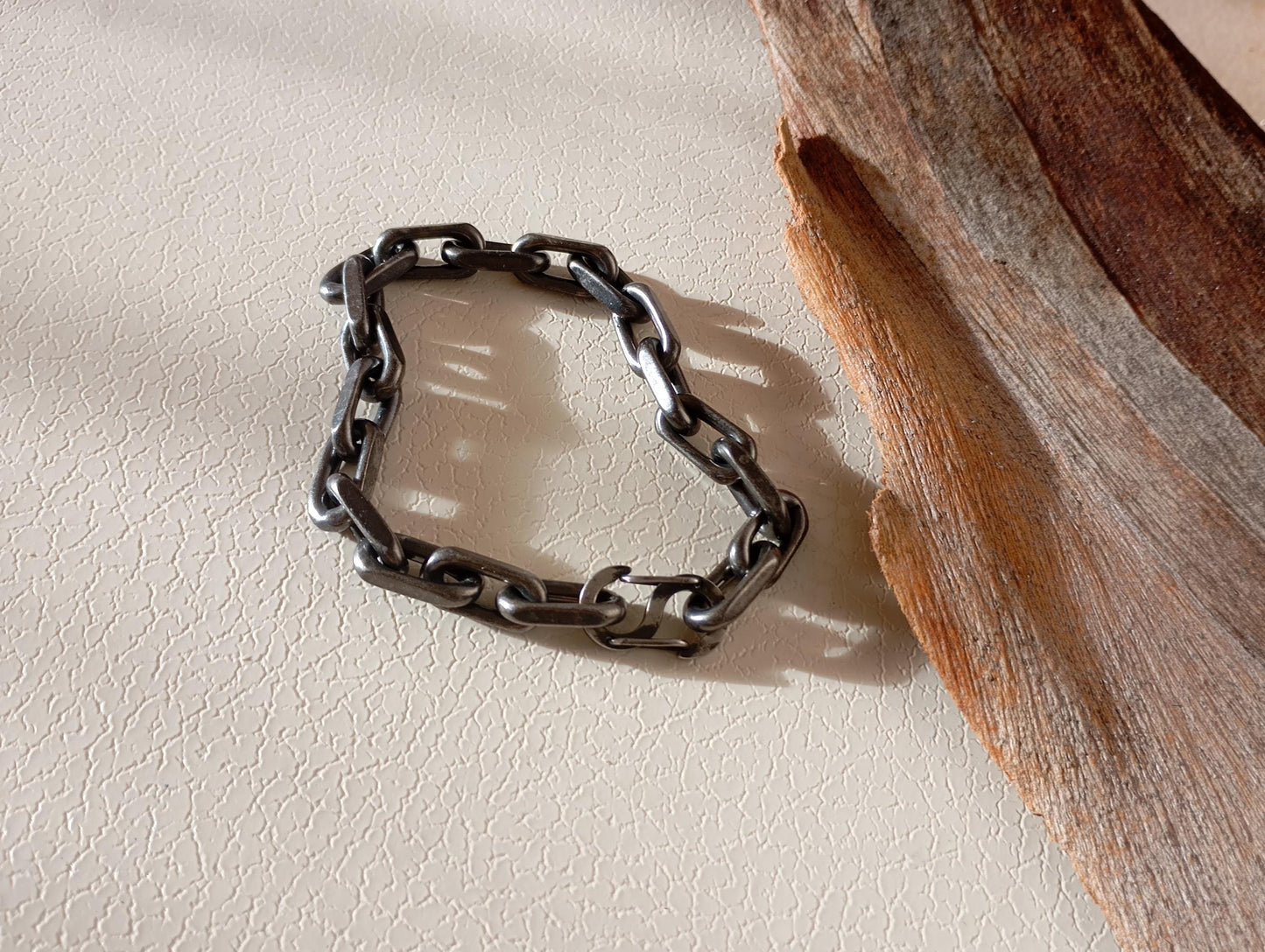 Handmade Rustic Oxidized Steel Chain Bracelet  Chunky Industrial-Style with Hook Clasp, bicycle chain