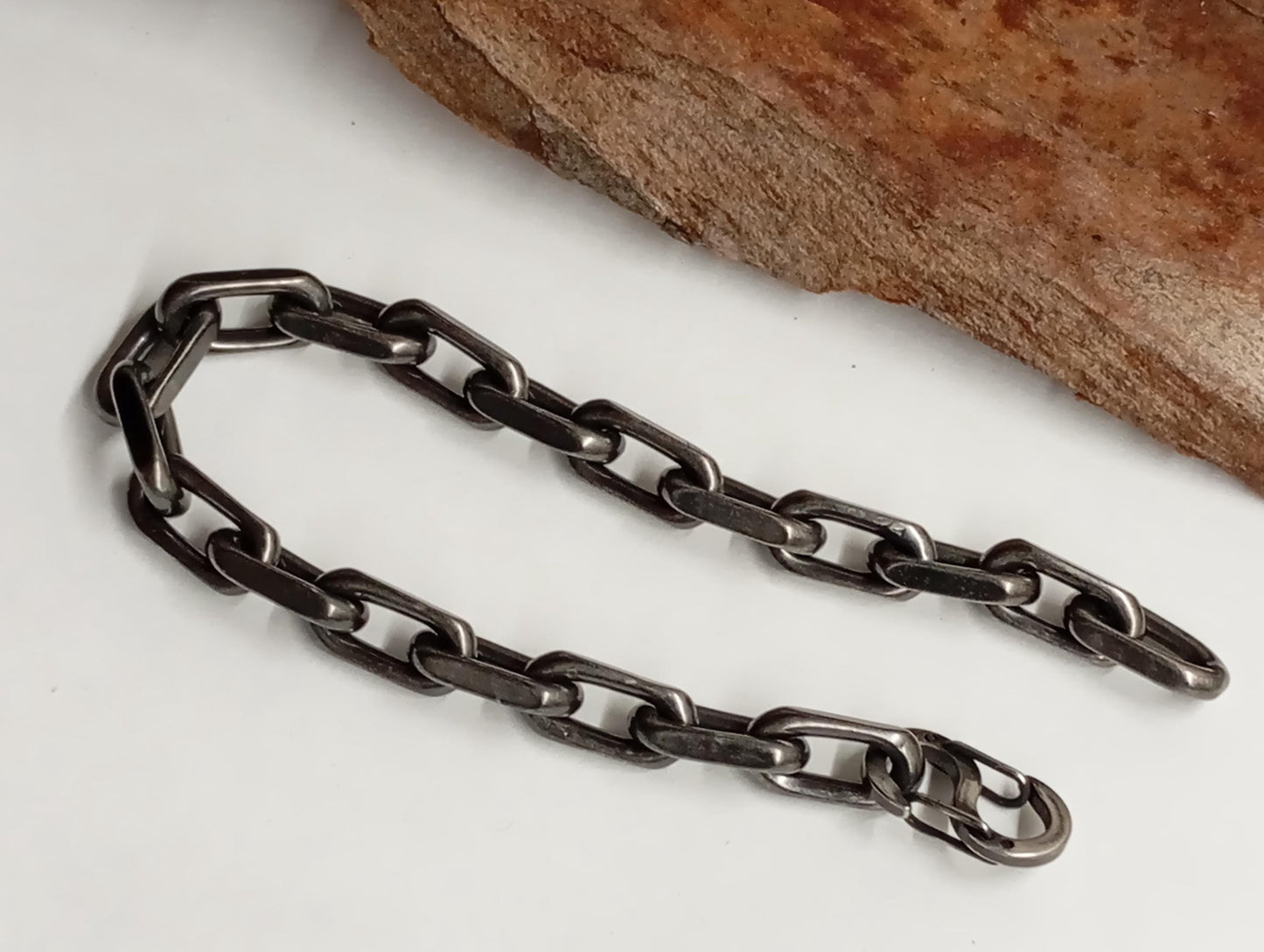 Handmade Rustic Oxidized Steel Chain Bracelet – Chunky Industrial-Style with Hook Clasp, bicycle chain