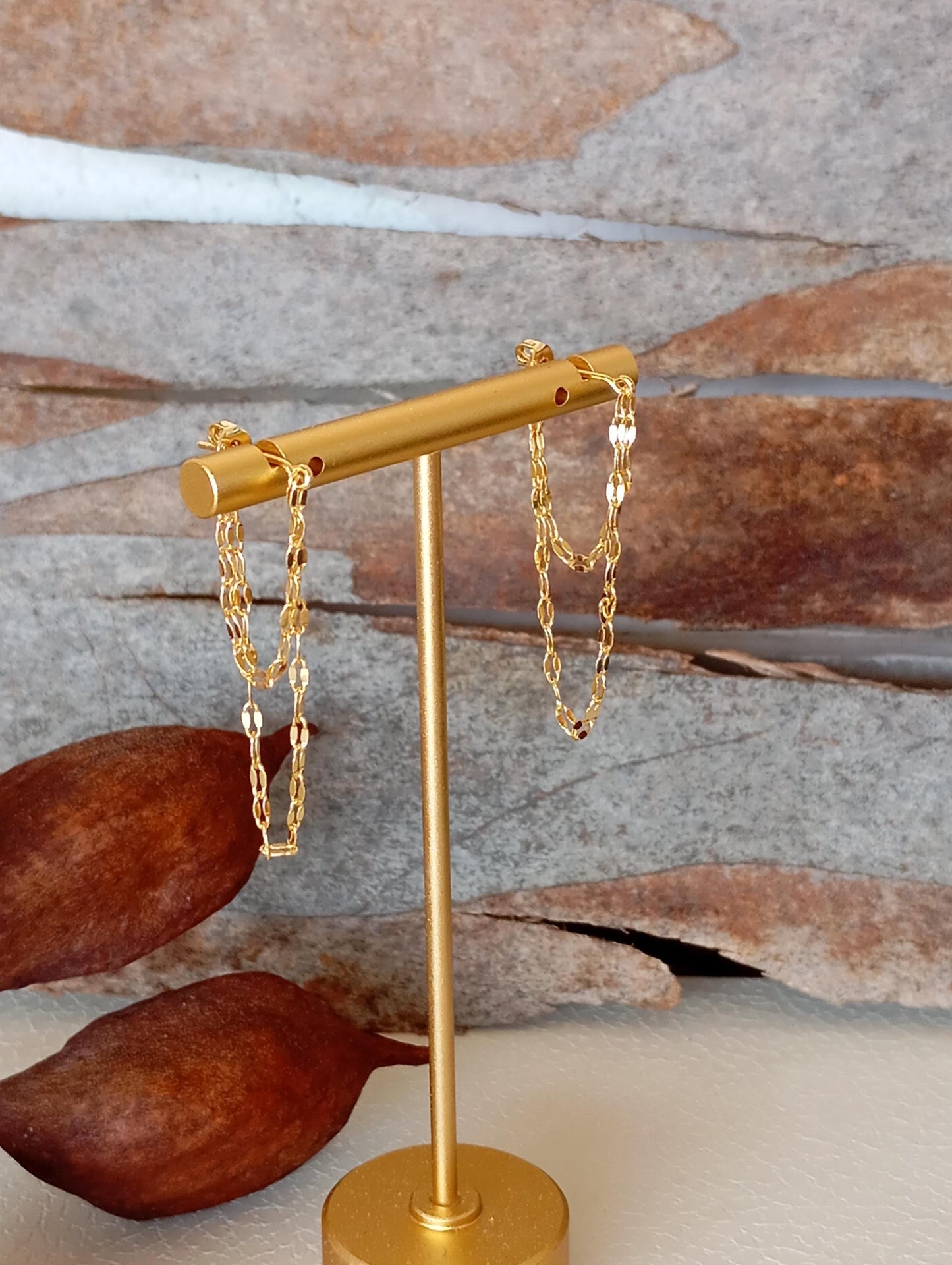 Elegant Double Chain Earrings Studs, sterling silver & gold plated, fashion design, Party, Wedding, Daily, Dainty, trendy