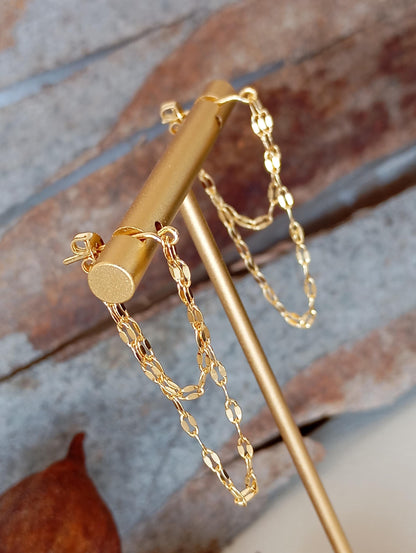 Elegant Double Chain Earrings Studs, sterling silver & gold plated, fashion design, Party, Wedding, Daily, Dainty, trendy