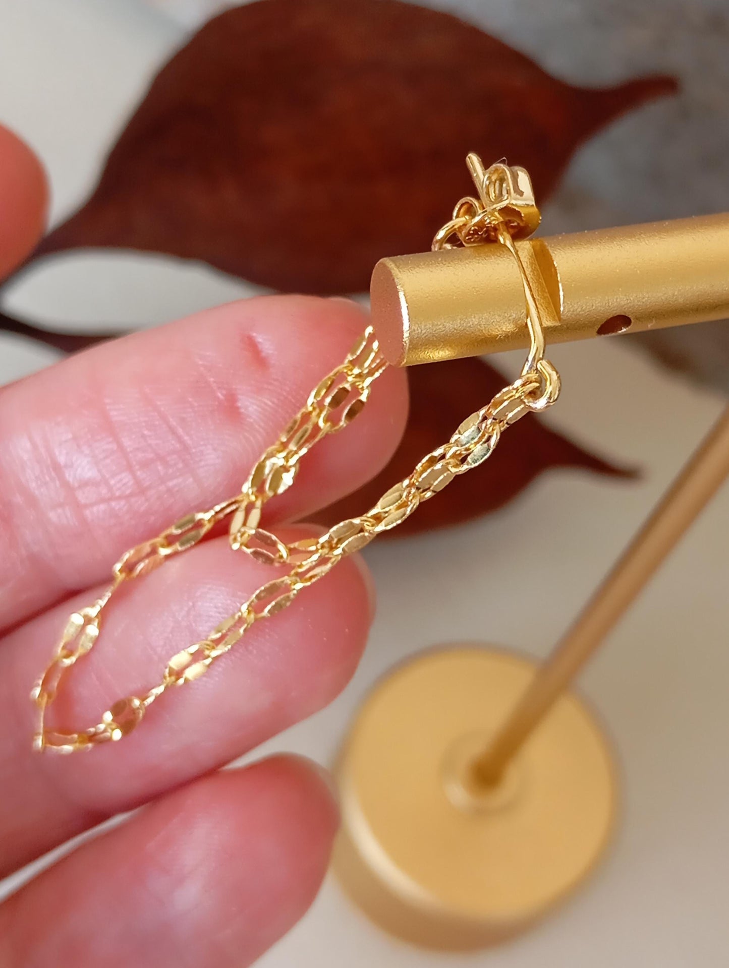 Elegant Double Chain Earrings Studs, sterling silver & gold plated, fashion design, Party, Wedding, Daily, Dainty, trendy