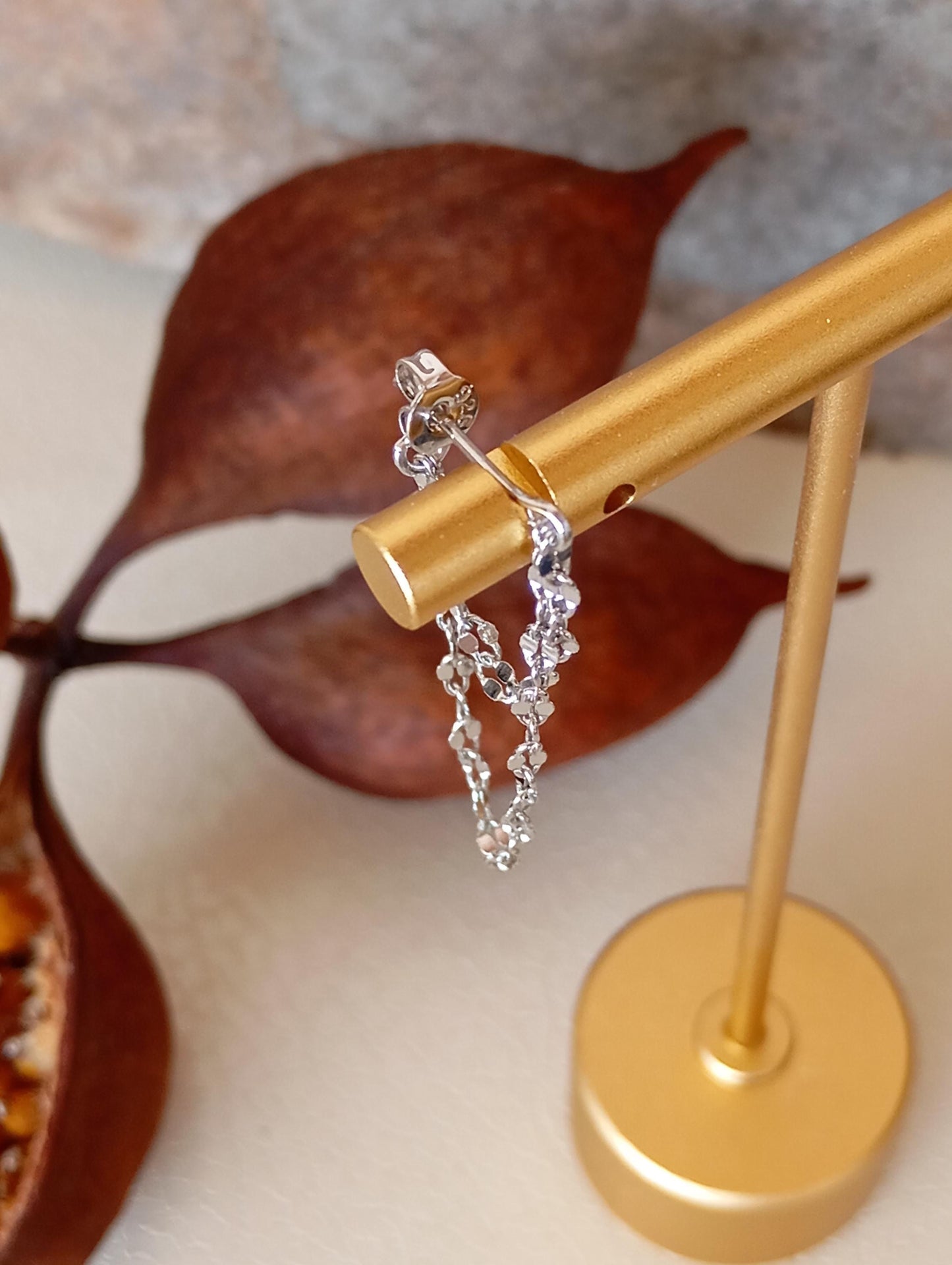 Elegant Double Chain Earrings Studs, sterling silver & gold plated, fashion design, Party, Wedding, Daily, Dainty, trendy