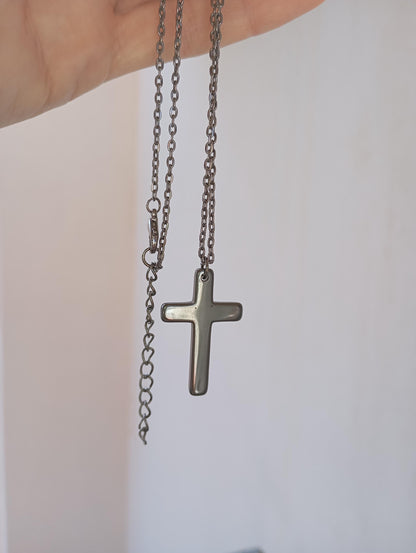 Hematite Cross Pendant Necklace,  Christian Religious Classic Cross Charms Gemstone Necklace, stainless steel chain Men , Gift for beliver