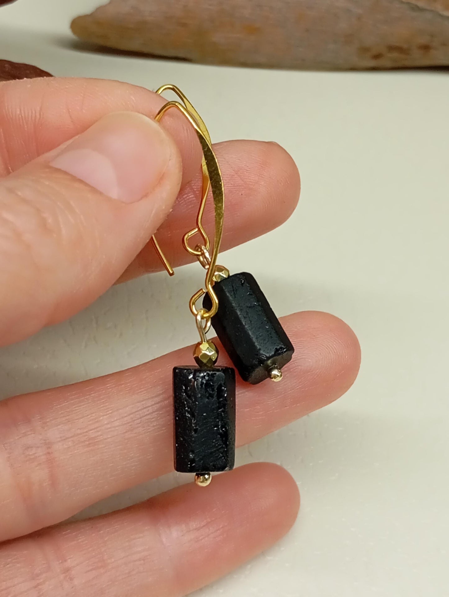 Raw Black Tourmaline Earrings, Stainless steel earrings, Raw Crystal Earrings,Healing Protection Long Dainty Elegant Natural Gemstone